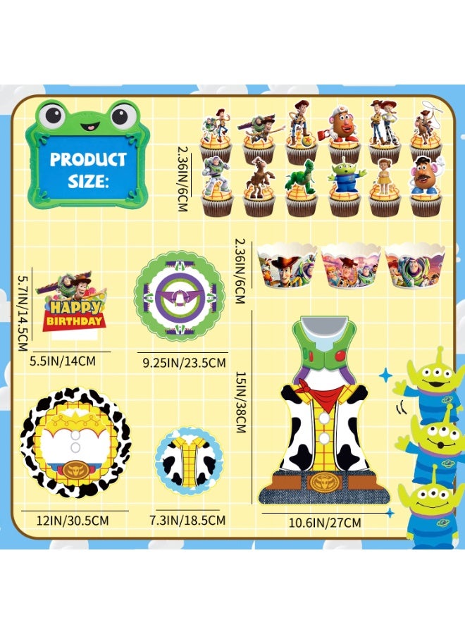 FRUITFUL PARTY 25pcs Toy Story Cake Decoration Set – 3-Tier Pixar Adventure Cake Stand with Cupcake Wrappers and Cake Toppers, Toy Story Birthday Party Supplies for Dessert Table Decorations - Image 2
