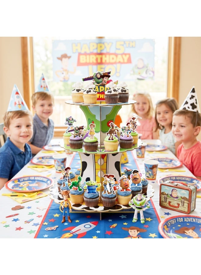 FRUITFUL PARTY 25pcs Toy Story Cake Decoration Set – 3-Tier Pixar Adventure Cake Stand with Cupcake Wrappers and Cake Toppers, Toy Story Birthday Party Supplies for Dessert Table Decorations - Image 5