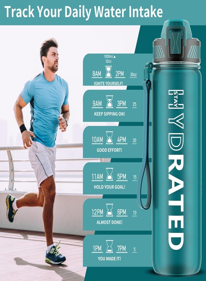 QLUR Water Bottle with Straw, 32oz Motivational Water Bottles with Time Marker to Drink, Tritan BPA Free, 1L Sports Water Bottle with Carry Strap LeakProof for Women Gym Fitness Outdoor (1 Pack) - Image 2