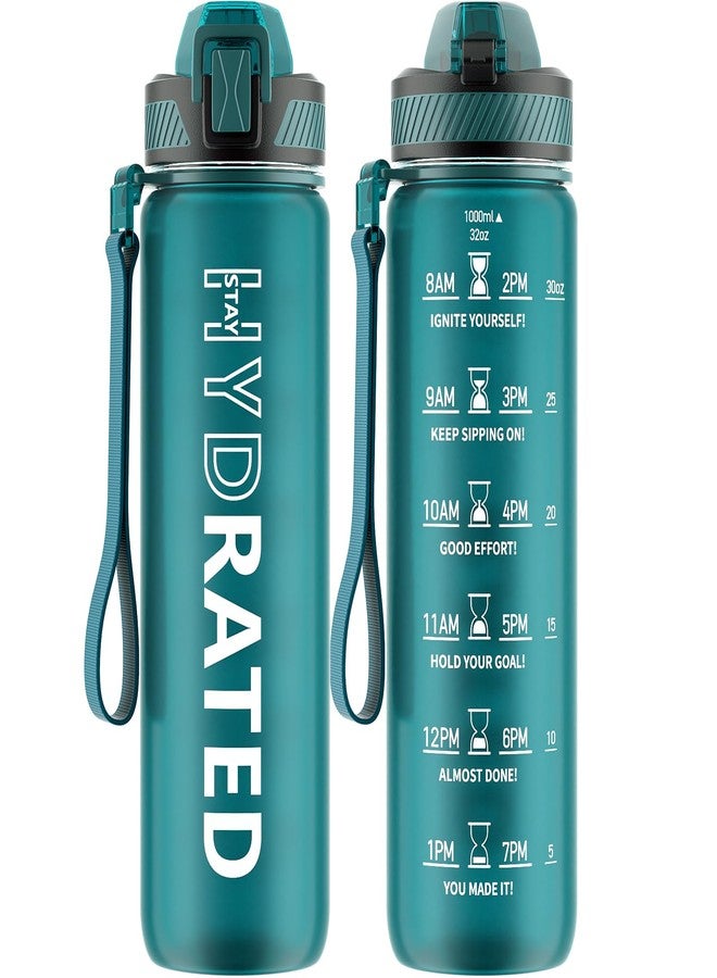 QLUR Water Bottle with Straw, 32oz Motivational Water Bottles with Time Marker to Drink, Tritan BPA Free, 1L Sports Water Bottle with Carry Strap LeakProof for Women Gym Fitness Outdoor (1 Pack) - Image 1