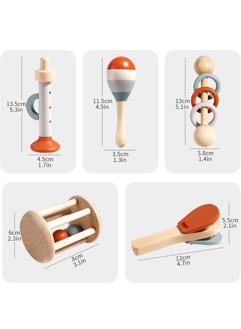 Soofam Baby Toys 3 6 9 Months, Montessori Games 6 Months, 5 Pieces Wooden Games, Musical Instruments Children Sensory Training, Baby Rattle 3 6 9 Months, Gift Newborn Male Female - Image 3