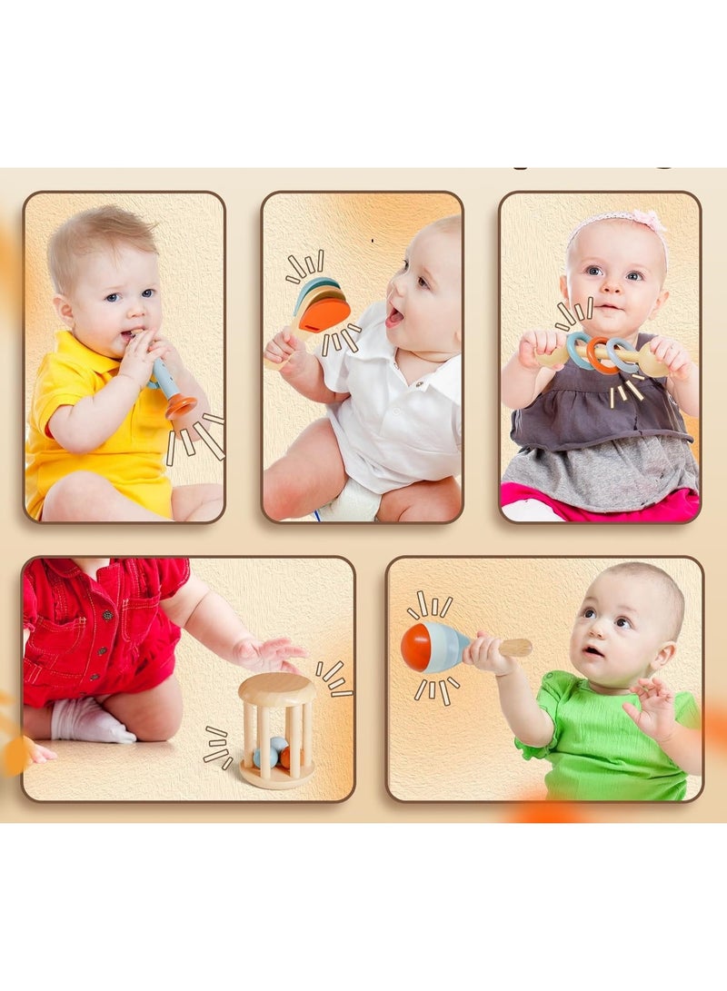 Soofam Baby Toys 3 6 9 Months, Montessori Games 6 Months, 5 Pieces Wooden Games, Musical Instruments Children Sensory Training, Baby Rattle 3 6 9 Months, Gift Newborn Male Female - Image 5