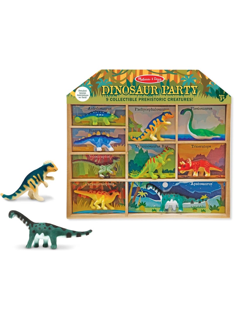 Melissa & Doug Dinosaur Party – 9 Collectible Prehistoric Figurines with Wooden Storage Tray - Image 1