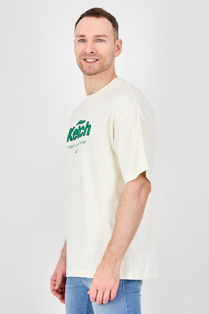 Ketch Men Crew Neck Short Sleeve Brand Logo T-Shirt, Off White - Image 2