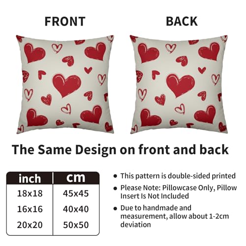 Smozenith Valentine's Day Pillow Covers 18X18 Set of 2, Red Love Heart Valentines Pattern Print Decorative Throw Pillow Covers Outdoor Farmhouse Holiday Decorations Cushion Case Couch Sofa Bed Decor - Image 4