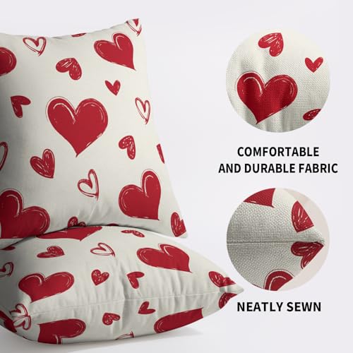 Smozenith Valentine's Day Pillow Covers 18X18 Set of 2, Red Love Heart Valentines Pattern Print Decorative Throw Pillow Covers Outdoor Farmhouse Holiday Decorations Cushion Case Couch Sofa Bed Decor - Image 5
