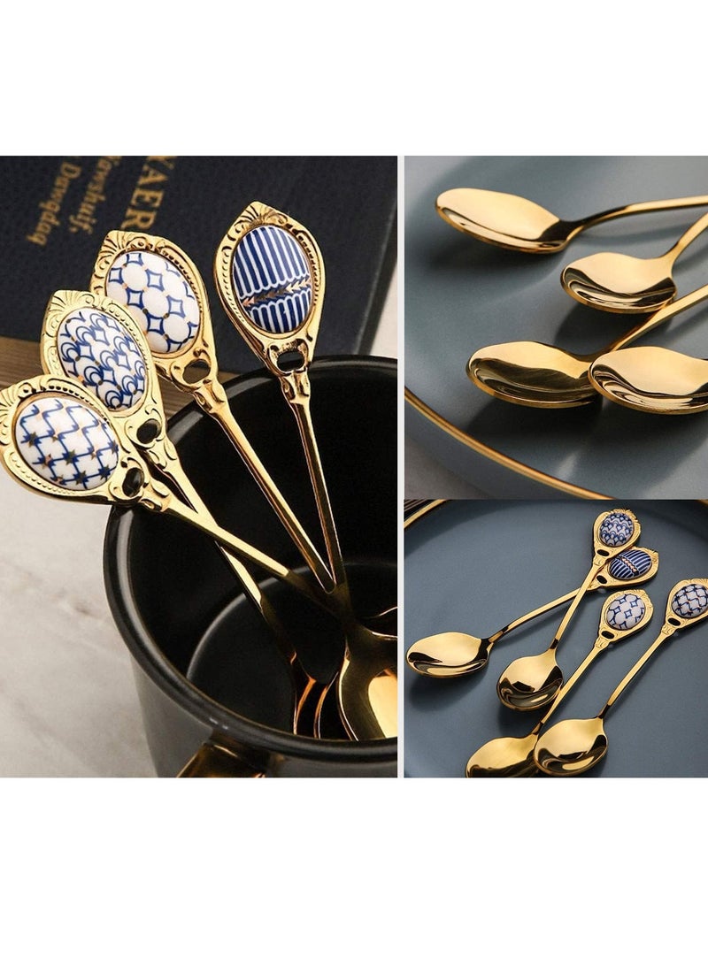 SYOSI Small Spoons Dessert Spoons Tiny Spoon Light Luxury Stainless Steel Golden Coffee Spoon Mixing Spoons with Ceramic Handle Stainless Steel Scoop Spoons Spoon Set Teaspoon Spoon Soup Spoon - Image 5