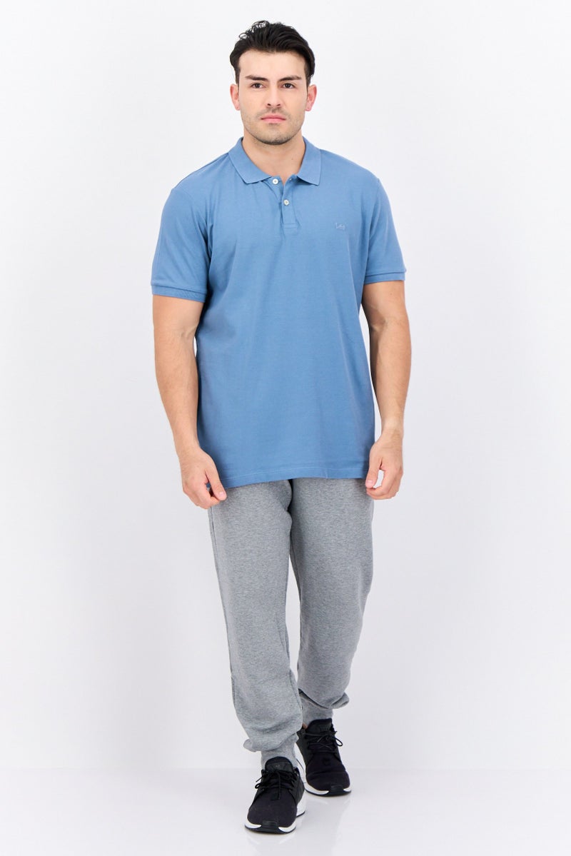 LEE تي شيرت بولو للرجال بقصة عادية بأكمام قصيرة وشعار مطرز، أزرق رمادي - Image 4