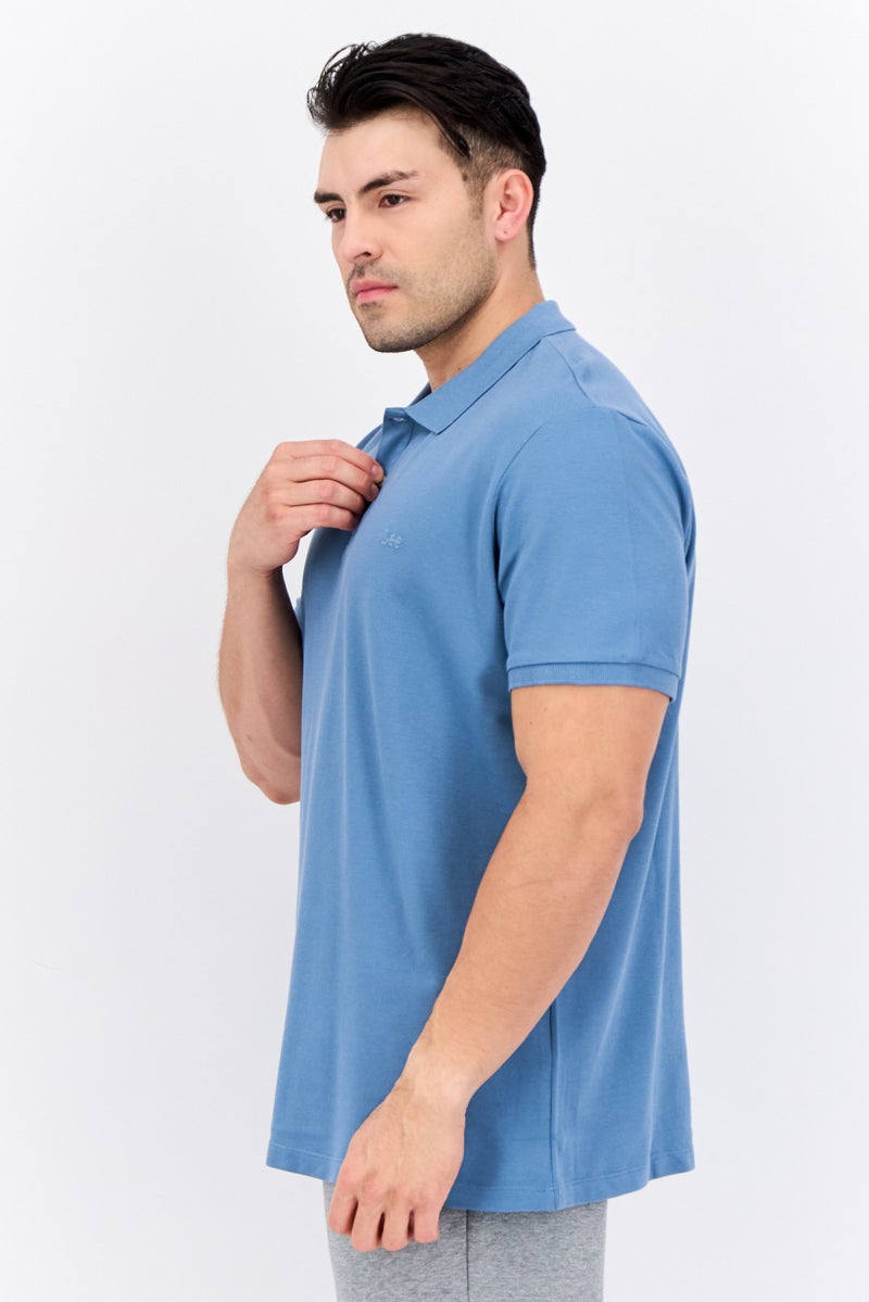 LEE تي شيرت بولو للرجال بقصة عادية بأكمام قصيرة وشعار مطرز، أزرق رمادي - Image 2