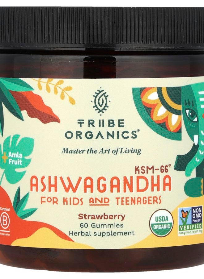 TRIBE ORGANICS - Ashwagandha KSM66® For Kids and Teenagers Strawberry 60 Gummies - Image 1