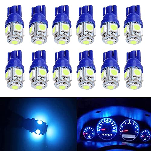 BlyilyB 12-Pack Ice Blue Replacement Stock # 194 T10 168 2825 W5W 175 158 Bulb 5050 5 SMD LED Light 12V Car Interior Lighting For Map Dome Lamp Courtesy Trunk License Plate Dashboard Parking Lights - Image 1