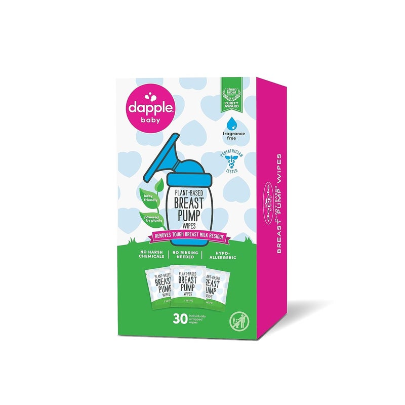 dapple Breast Pump Wipes by Baby, Hypoallergenic & Powered by Plants, Removes Milk Residue, Leaves No Taste, Singles, Fragrance Free, 30 Count (Pack of 1) - Image 1