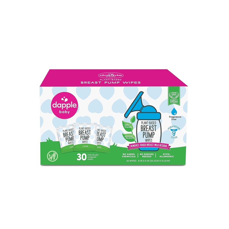 dapple Breast Pump Wipes by Baby, Hypoallergenic & Powered by Plants, Removes Milk Residue, Leaves No Taste, Singles, Fragrance Free, 30 Count (Pack of 1) - Image 2