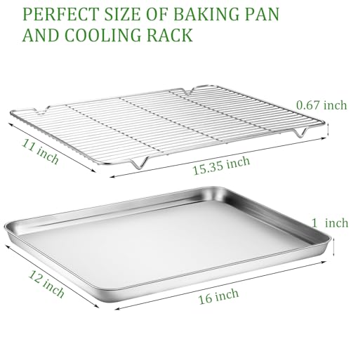 Yododo Baking Sheet with Cooling Rack Set 2 Pans 2 Racks Yododo Stainless Steel Baking Pan Cookie Sheet Cookie Pan with Rack Size 16 x 12 x 1 Inch Mirror Finish Non Toxic Heavy Duty Easy Clean - Image 3
