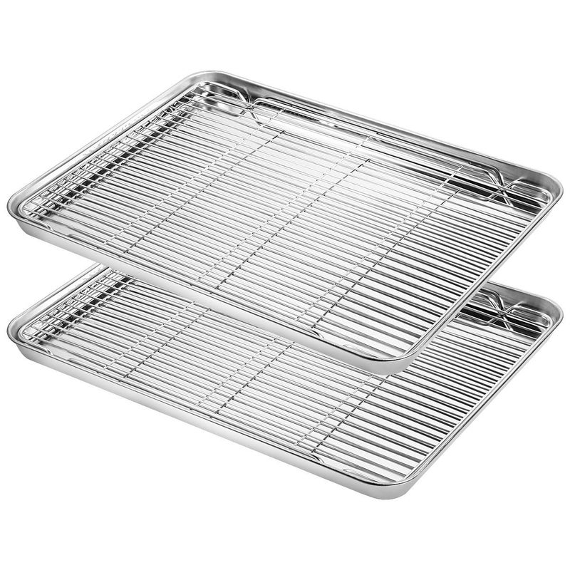 Yododo Baking Sheet with Cooling Rack Set 2 Pans 2 Racks Yododo Stainless Steel Baking Pan Cookie Sheet Cookie Pan with Rack Size 16 x 12 x 1 Inch Mirror Finish Non Toxic Heavy Duty Easy Clean - Image 2