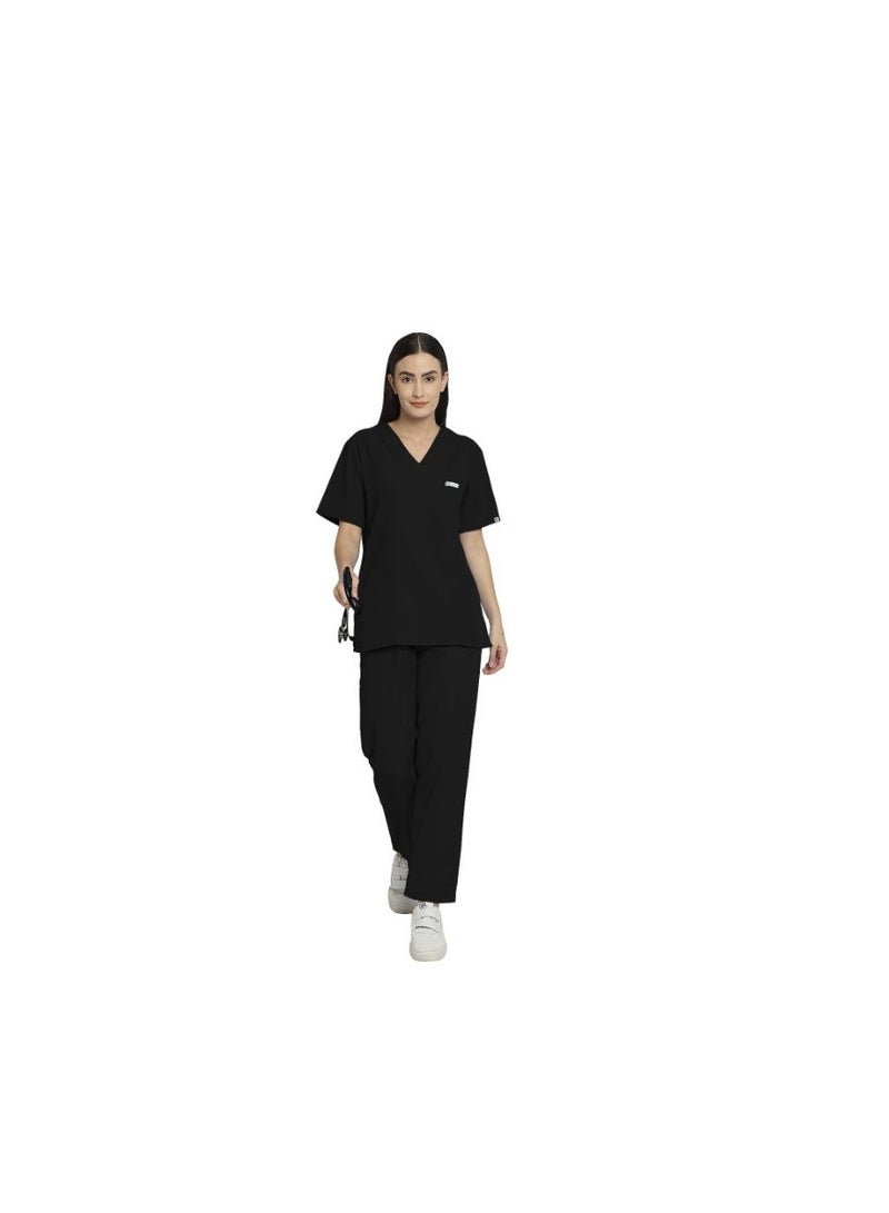 IS IndoSurgicals Women’s Scrub Suit Set for Doctors & Nurses | Medical Hospital OT Uniform Top & Pant (Black, XL) - Image 3