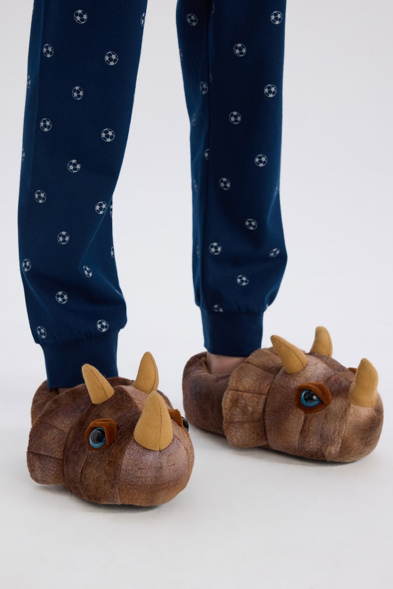 DeFacto Brown Boy Boy Rhinoceros Themed Plush Home Slippers Casual - Image 2