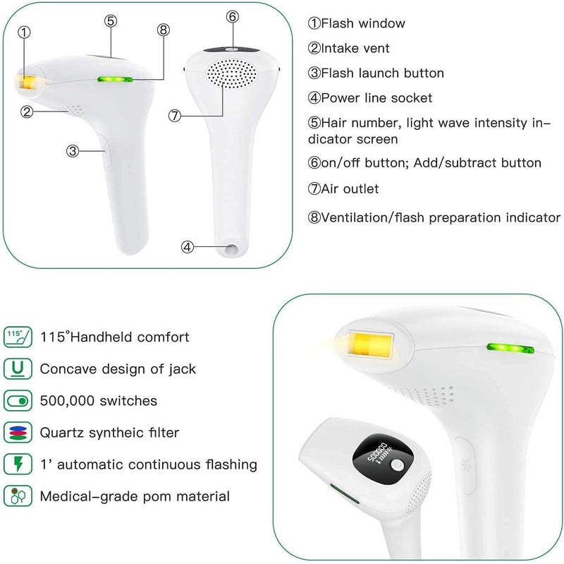 ZAMZIN Permanent Laser Hair Removal Device for Men & Women/Painless Full Body, Face, Bikini & Legs, Cordless Advanced Pulse Light Technology,Ergonomic, Portable Epilator for Home & Travel Use - Image 4