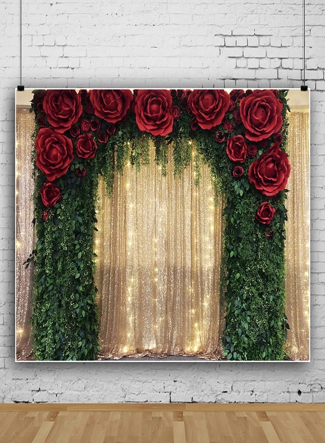 Eainb 10x8ft Gold Sequin Backdrop Red Rose Green Tree Vine Decoration Backdrop for Wedding Birthday Anniversary Engagement Baby Shower Event Decor Banner - Image 3
