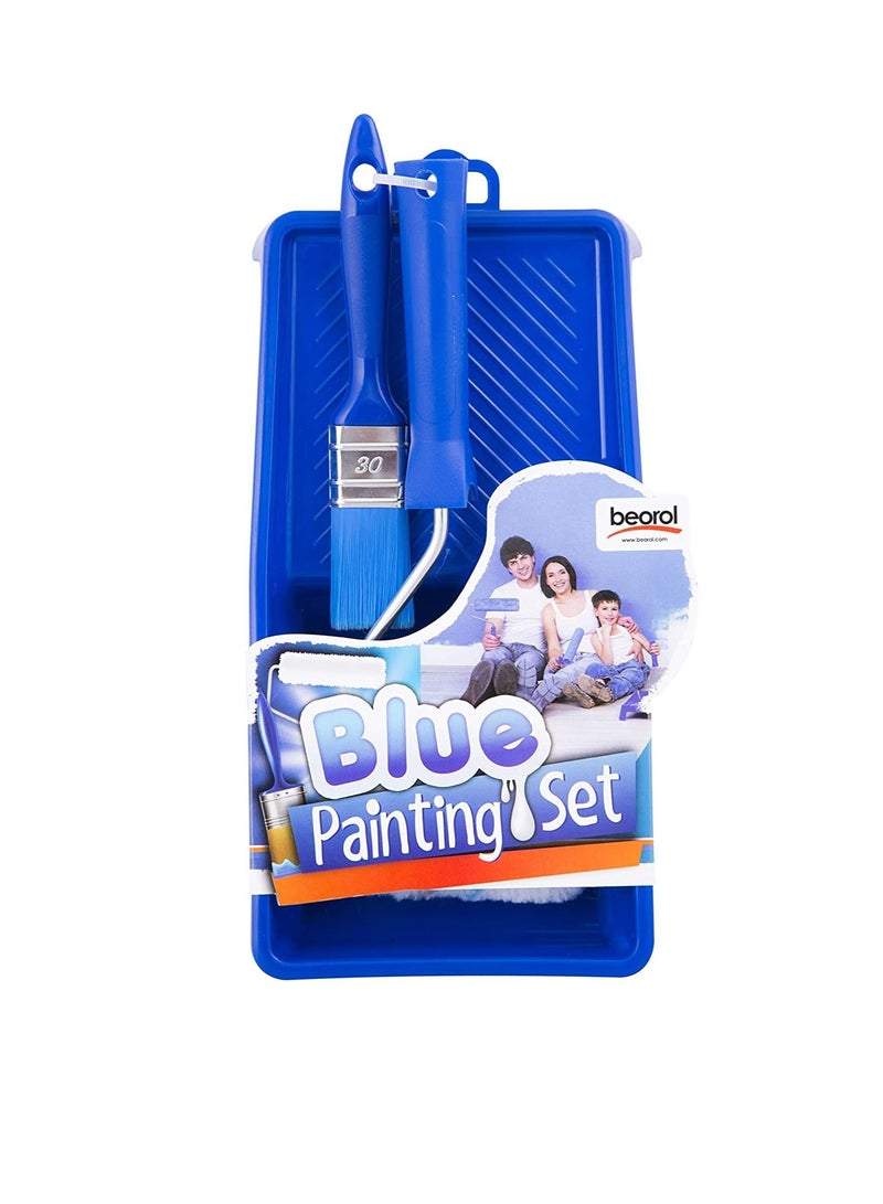 بيورول مجموعة طلاء بورول تتضمن بكرة وفرشاة وصينية ، لون أزرق - Image 1