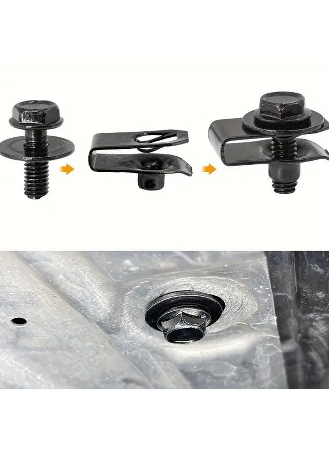 10pcs Black M6 Body Bolts with U Nut Clamp for Engine Hood Chassis Cover Guard - Image 2