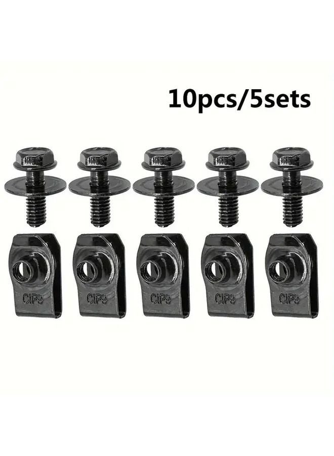 10pcs Black M6 Body Bolts with U Nut Clamp for Engine Hood Chassis Cover Guard - Image 1
