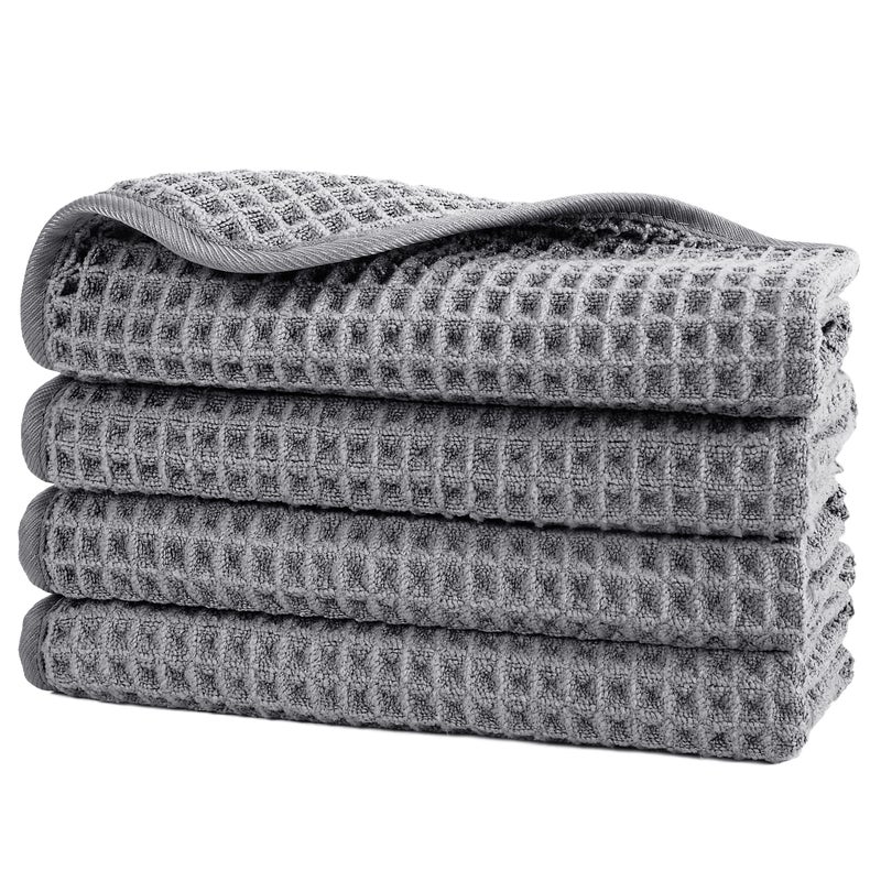 POLYTE 430 GSM Microfiber Lint Free Washcloth Face Towel, 13 x 13 in, 4 Pack (Waffle Weave) - Image 1