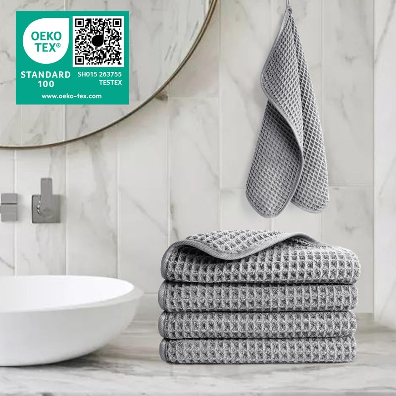 POLYTE 430 GSM Microfiber Lint Free Washcloth Face Towel, 13 x 13 in, 4 Pack (Waffle Weave) - Image 5