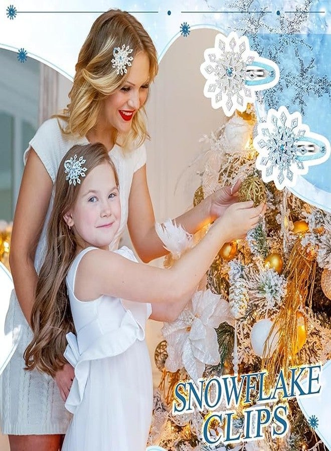 El Regalo 4 PCs Beautiful Snowflake Hair Pins - Snowflake Hair Clips Blue White Christmas Hair Accessories Xmas Rhinestone Hairpin Glitter Snowflake Barrettes (Small Snowflakes) - Image 4
