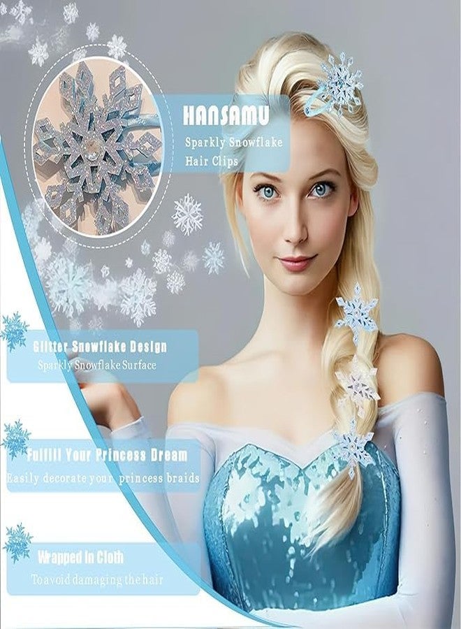 El Regalo 4 PCs Beautiful Snowflake Hair Pins - Snowflake Hair Clips Blue White Christmas Hair Accessories Xmas Rhinestone Hairpin Glitter Snowflake Barrettes (Small Snowflakes) - Image 2