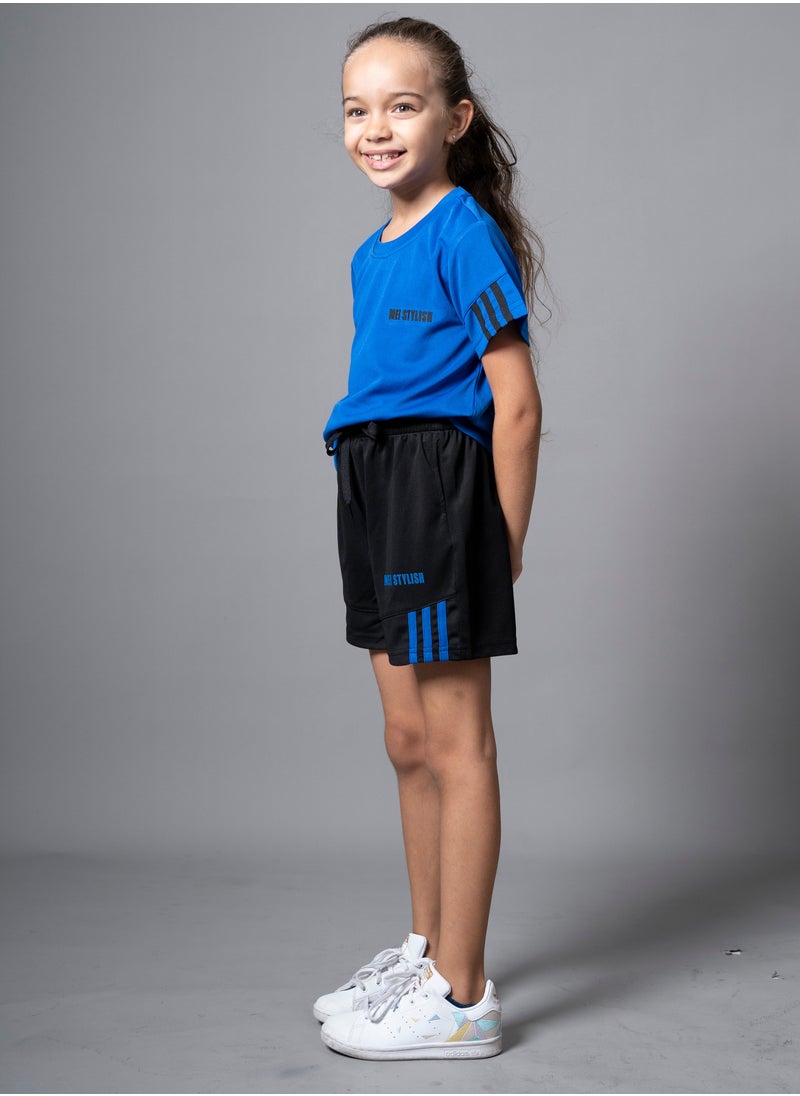 Mei Lifestyle - Unisex Kids Sustainable Active Wear T-Shirt And Short Set (Blue) - Image 1