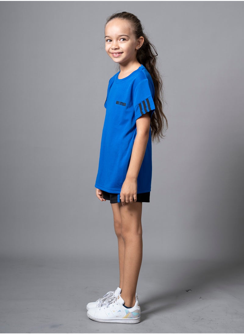 Mei Lifestyle - Unisex Kids Sustainable Active Wear T-Shirt And Short Set (Blue) - Image 1