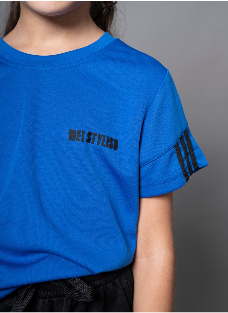 Mei Lifestyle - Unisex Kids Sustainable Active Wear T-Shirt And Short Set (Blue) - Image 1