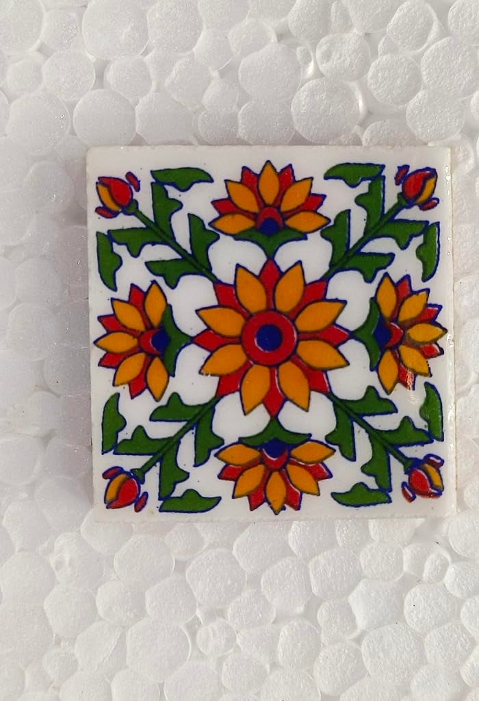 Shiv Kripa Blue Pottery Shiv Kripa Blue Art Pottery Classic Decorative Interior Exterior Flooring Wall Ceramic 2 x 2 inch Tiles Pack of 20 Tiles (Blue,Yellow & Multi) - Image 3