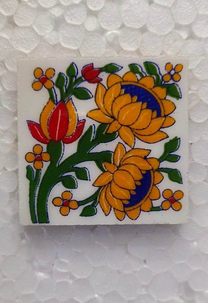 Shiv Kripa Blue Pottery Shiv Kripa Blue Art Pottery Classic Decorative Interior Exterior Flooring Wall Ceramic 2 x 2 inch Tiles Pack of 20 Tiles (Blue,Yellow & Multi) - Image 4
