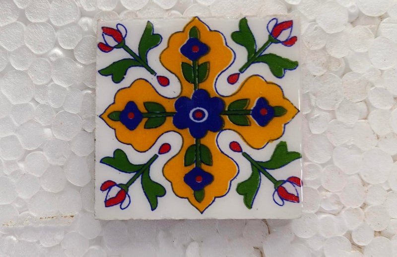Shiv Kripa Blue Pottery Shiv Kripa Blue Art Pottery Classic Decorative Interior Exterior Flooring Wall Ceramic 2 x 2 inch Tiles Pack of 20 Tiles (Blue,Yellow & Multi) - Image 5