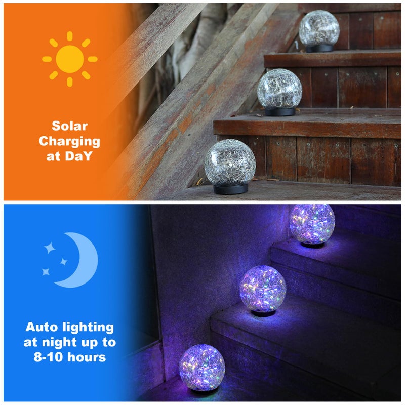 MLKNK Solar Globe Lights Outdoor Waterproof-Solar Balls-Solar Garden Lights-Orbs for Outside 2 Pack Cracked Glass Ball for Lawn Patio Yard Backyard Decorations - Image 3