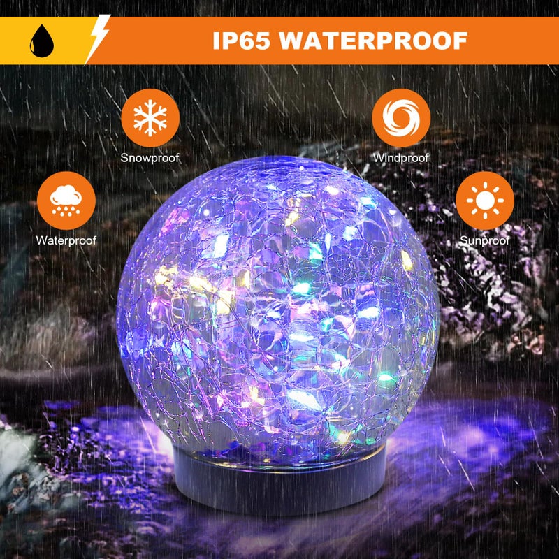 MLKNK Solar Globe Lights Outdoor Waterproof-Solar Balls-Solar Garden Lights-Orbs for Outside 2 Pack Cracked Glass Ball for Lawn Patio Yard Backyard Decorations - Image 2