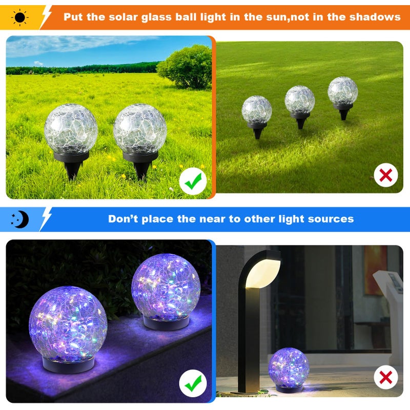 MLKNK Solar Globe Lights Outdoor Waterproof-Solar Balls-Solar Garden Lights-Orbs for Outside 2 Pack Cracked Glass Ball for Lawn Patio Yard Backyard Decorations - Image 5