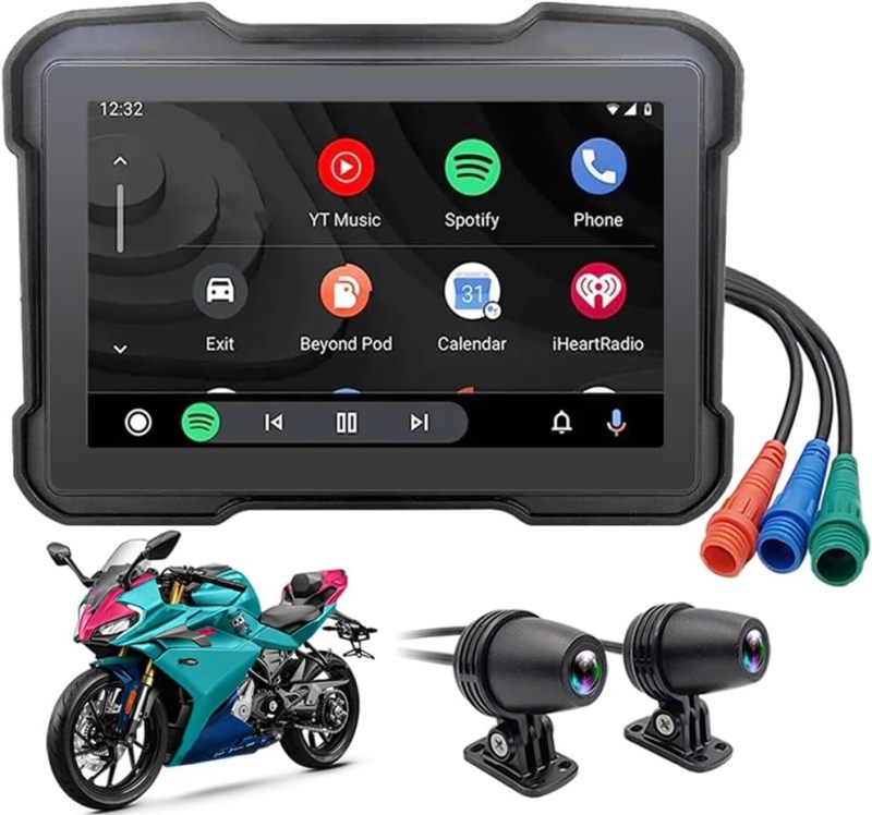 Motorcycle DVR 6.86-Inch IP65 Waterproof Touch Screen Front & Rear Loop Recording - Built-In Dual Channel Bluetooth Wireless CarPlay Android Auto GPS Navigation for Motorcycle Riders - Image 5