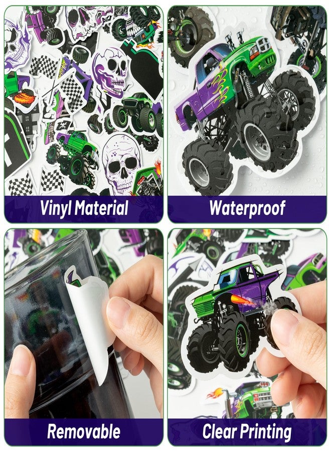 Haooryx Monster Truck Kids' Stickers - 50Pcs Monster Truck Waterproof Vinyl Reusable Laptop Stickers Coloring Book Scrapbook Water Bottle Page Activity Pad Summer Birthday Party Favors Kids Skateboard - Image 5
