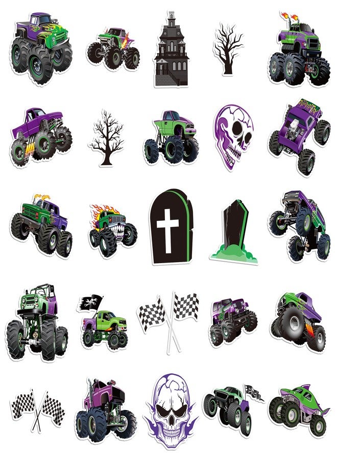 Haooryx Monster Truck Kids' Stickers - 50Pcs Monster Truck Waterproof Vinyl Reusable Laptop Stickers Coloring Book Scrapbook Water Bottle Page Activity Pad Summer Birthday Party Favors Kids Skateboard - Image 2