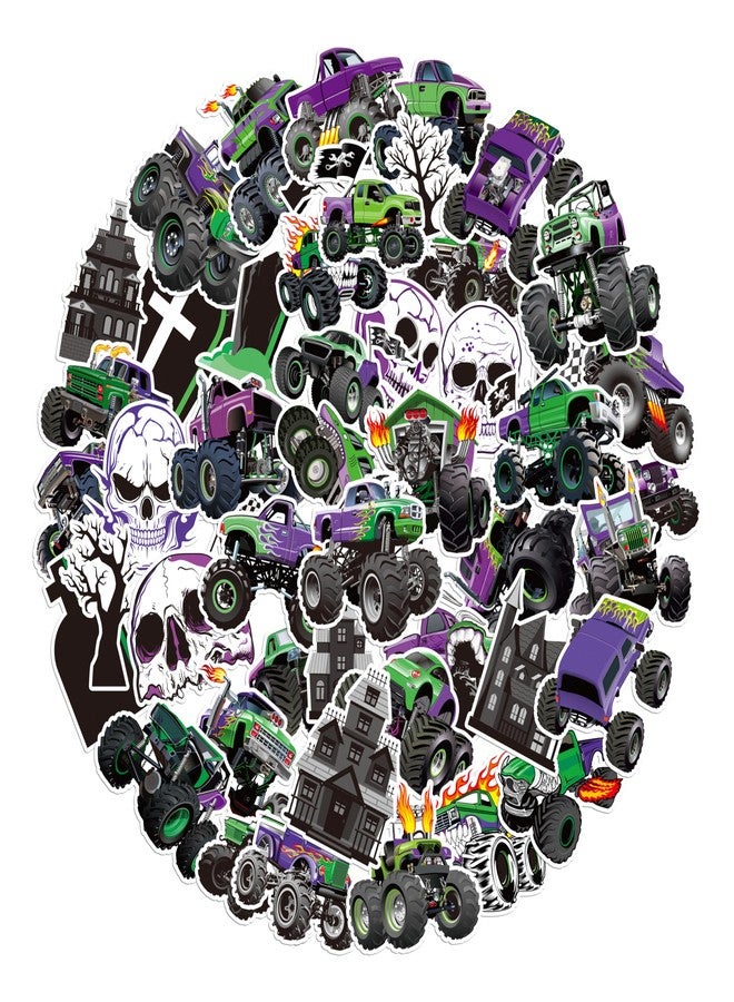 Haooryx Monster Truck Kids' Stickers - 50Pcs Monster Truck Waterproof Vinyl Reusable Laptop Stickers Coloring Book Scrapbook Water Bottle Page Activity Pad Summer Birthday Party Favors Kids Skateboard - Image 1