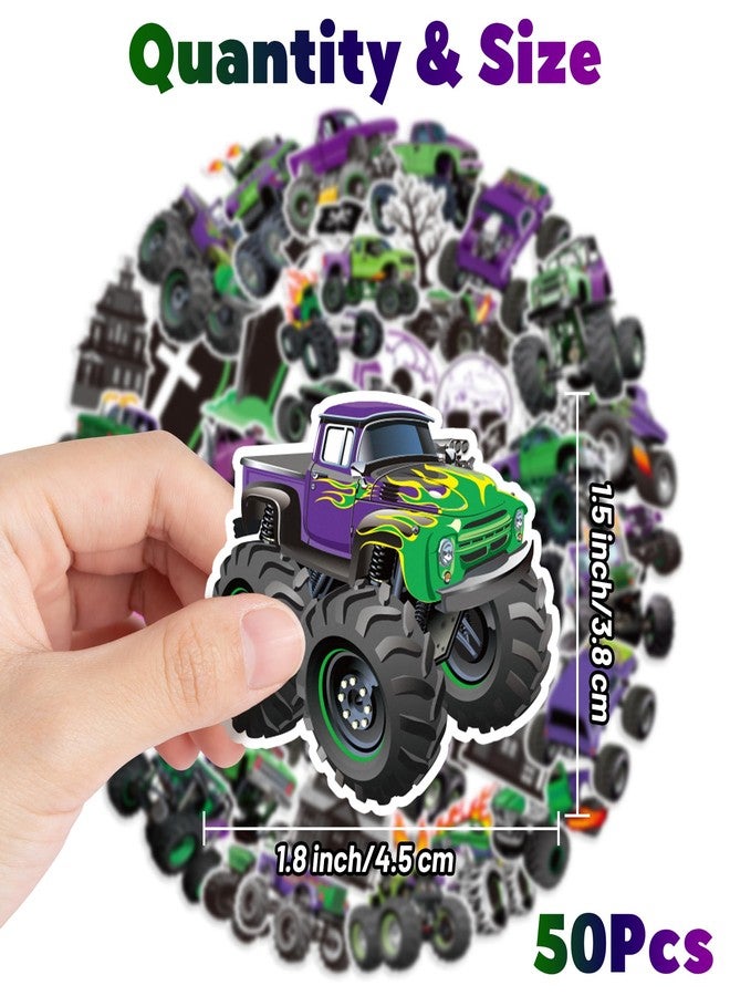 Haooryx Monster Truck Kids' Stickers - 50Pcs Monster Truck Waterproof Vinyl Reusable Laptop Stickers Coloring Book Scrapbook Water Bottle Page Activity Pad Summer Birthday Party Favors Kids Skateboard - Image 3