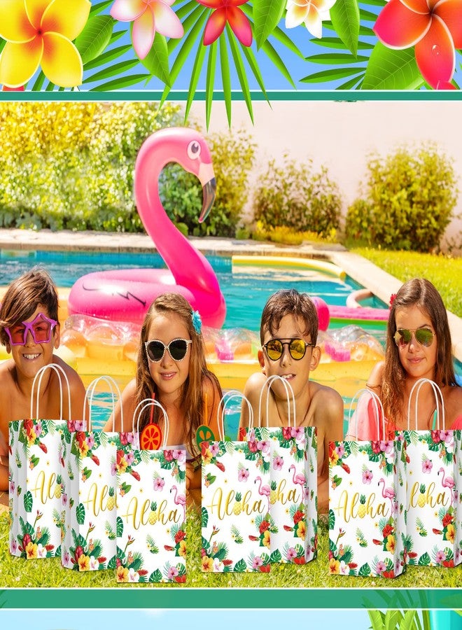 PerKoop مجموعة بيركوب من 12 كيس هدايا هاواي، أكياس ورقية بمقابض، بتصميم ألوها لواو الصيفي، مثالية لحفلات استقبال المولود الجديد، بنمط تيكي استوائي. - Image 5