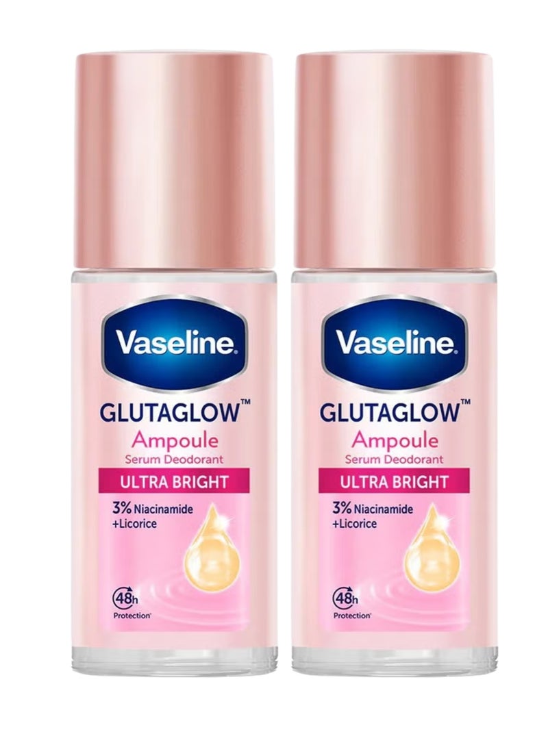 فازلين مزيل عرق سيروم جلوتا جلو أمبول ألترا برايت مع النياسيناميد والعرقسوس – 45 مل (عبوتان)