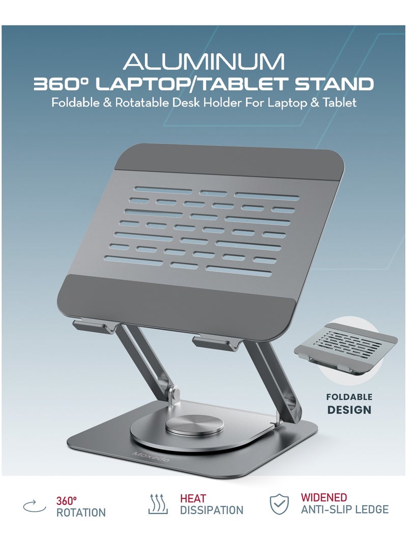 Moxedo Aluminum Laptop/ Tablet Stand with 360° Rotatable Base Adjustable Foldable Tablet Holder Compatible with iPad Pro/ Air/ Mini Galaxy Tab S10/S9/A9 Up to 17.2” Devices - Image 2
