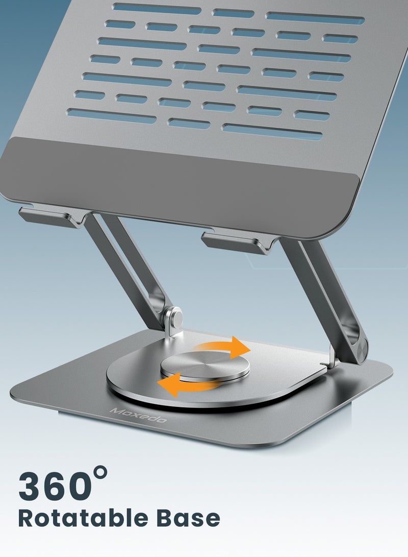 Moxedo Aluminum Laptop/ Tablet Stand with 360° Rotatable Base Adjustable Foldable Tablet Holder Compatible with iPad Pro/ Air/ Mini Galaxy Tab S10/S9/A9 Up to 17.2” Devices - Image 3