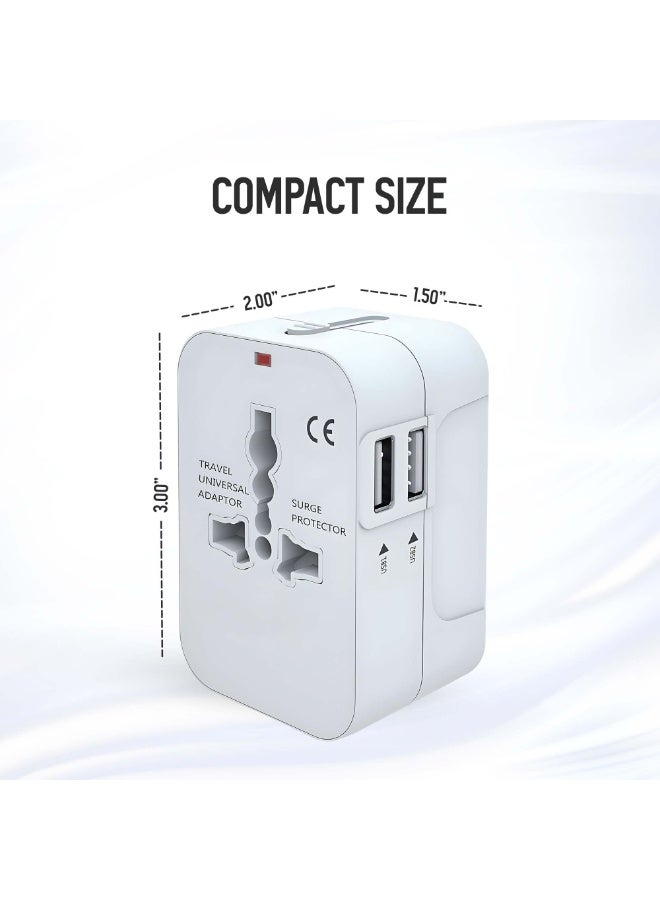 TKOOFN Universal International Power Travel Plug Adapter, 3 in 1 Travel Adapter with 2 USB-A, Wall Charger with Worldwide AC Outlet for Europe USA UK AUS Asia KSA UAE -  White - Image 4
