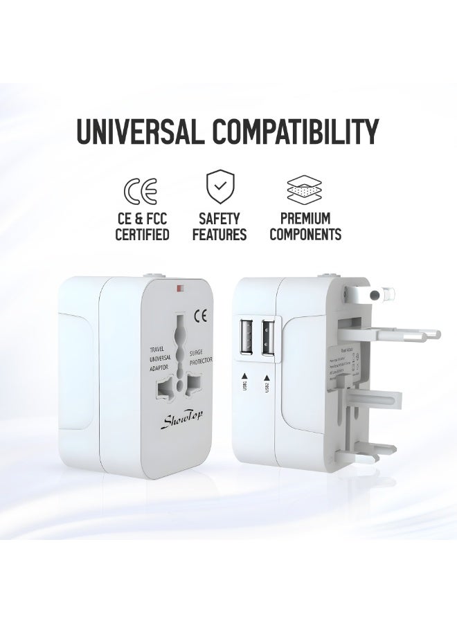 TKOOFN Universal International Power Travel Plug Adapter, 3 in 1 Travel Adapter with 2 USB-A, Wall Charger with Worldwide AC Outlet for Europe USA UK AUS Asia KSA UAE -  White - Image 5